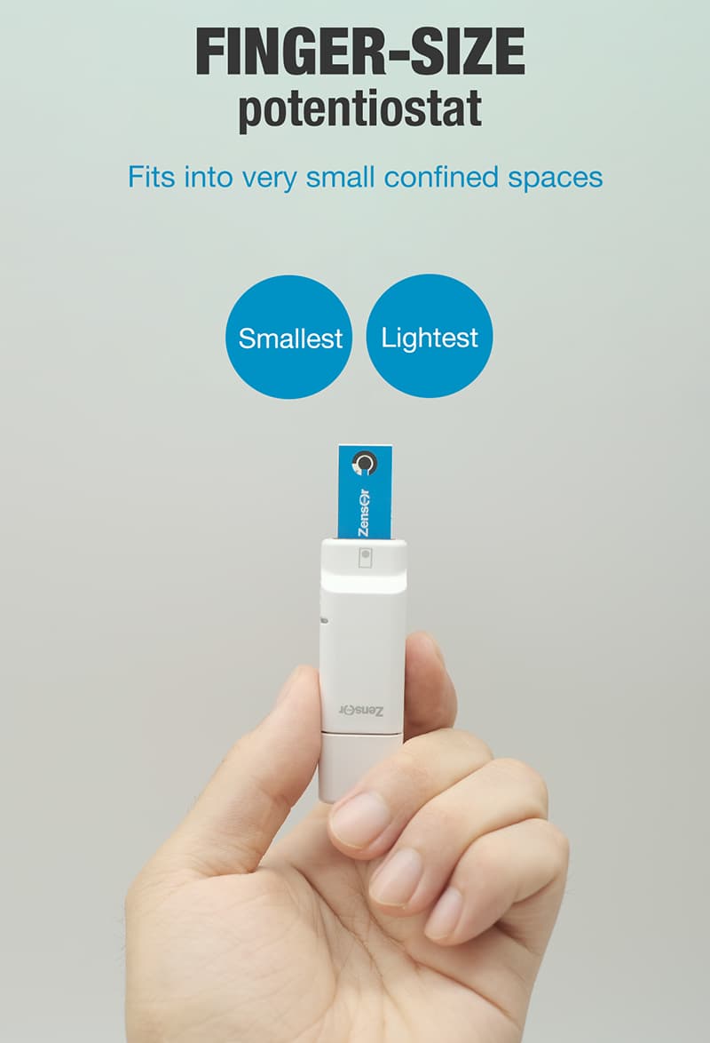 the smallest wireless
potentiostat -Zensor R&D-ECWP100