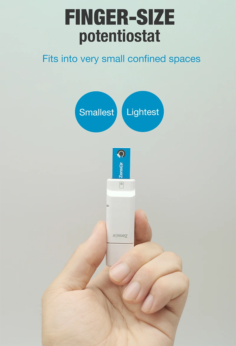 the smallest wireless
potentiostat -Zensor R&D-ECWP100