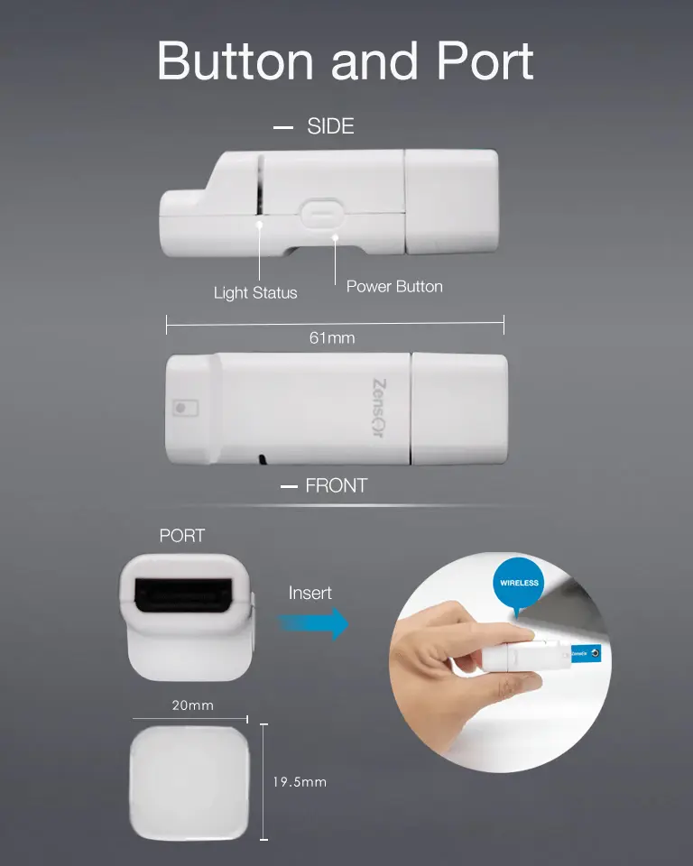 Size and  physical dimension of wireless
potentiostat -Zensor R&D ECWP100-single